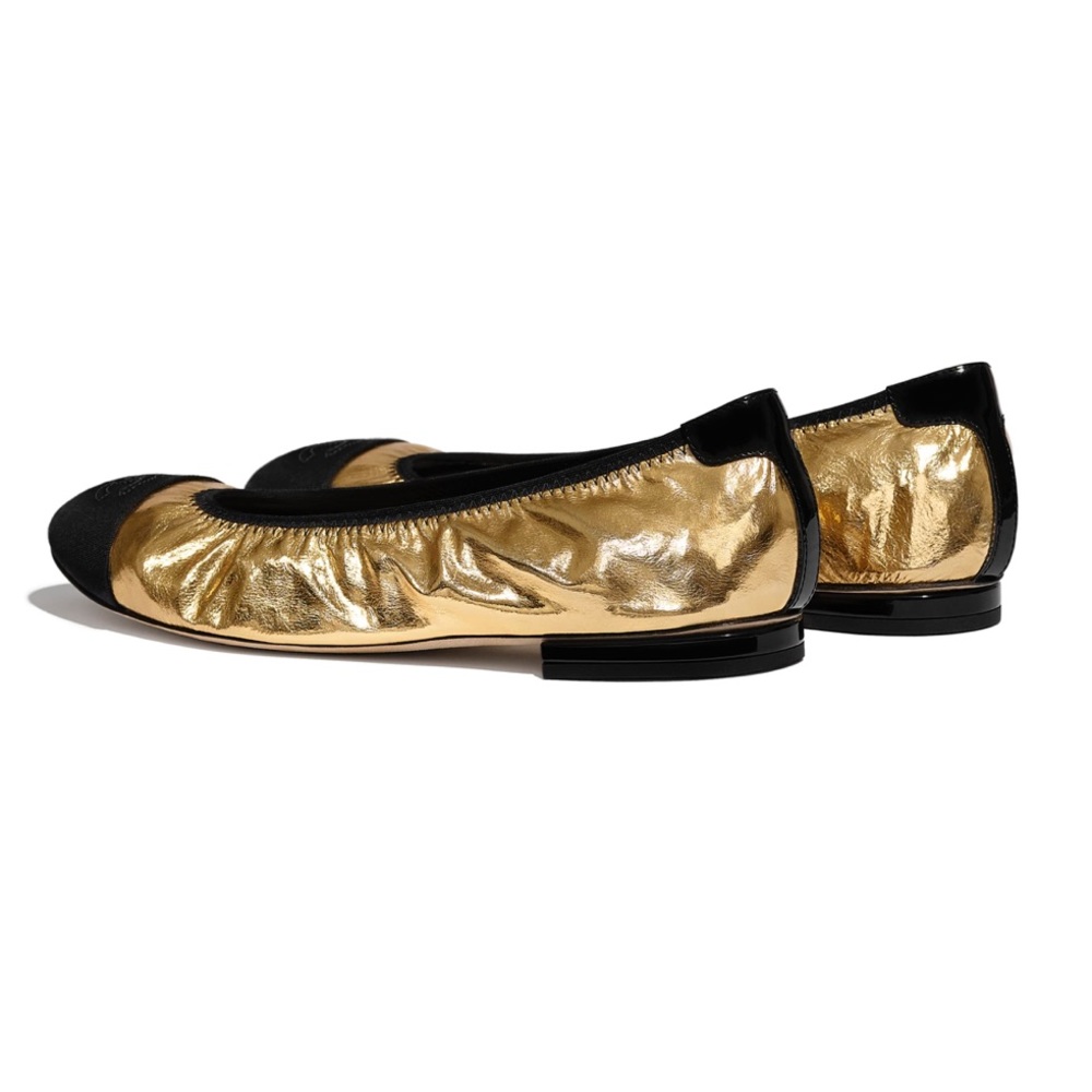 NEW IN BOX Authentic Chanel Gold & Black CC Logo Ballerina Ballet Flats 41.5 - Picture 3 of 14